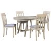 TREXM 5-Piece Wood Dining Table Set Round Extendable Dining Table with 4 Dining Chairs, Dining Room Table Set for 4 person for Dining Room (Natural Wo