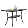 Dining Room Furniture Natural Rectangle Top Dining Table 6x High Chairs Charcoal Fabric Tufted Roll Back Top Chair Nail heads Trim and Storage Shelve