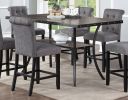Dining Room Furniture Natural Rectangle Top Dining Table 6x High Chairs Charcoal Fabric Tufted Roll Back Top Chair Nail heads Trim and Storage Shelve