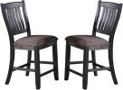 Transitional Dining Room 7pc Set Dark Coffee Rubberwood Counter Height Dining Table w 2x Shelfs and 6x High Chairs Fabric Upholstered seats Unique Bac